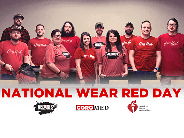 CoroMed staff wearing red t-shirts