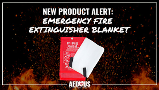 Fire background with red emergency fire extinguisher blanket in the forefront.