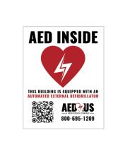 AED.US Branded "AED Inside" window decal with QR Code and Contact Information