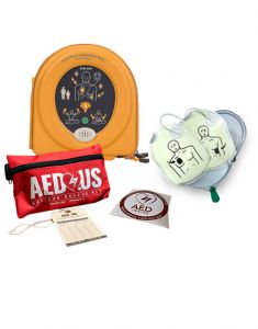 Heartsine samaritan PAD 350P AED - Refurbished, Heartsine samaritan PAD 360P AED - Refurbished with pad-pak (pads and battery combined), AED/CPR rescue kit, AED Inside decal, and AED inspection tag