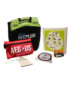 ZOLL AED Plus - Refurbished AED with adult CPR-D pads, batteries, AED/CPR rescue kit, AED inspection tag and AED Inside window decal