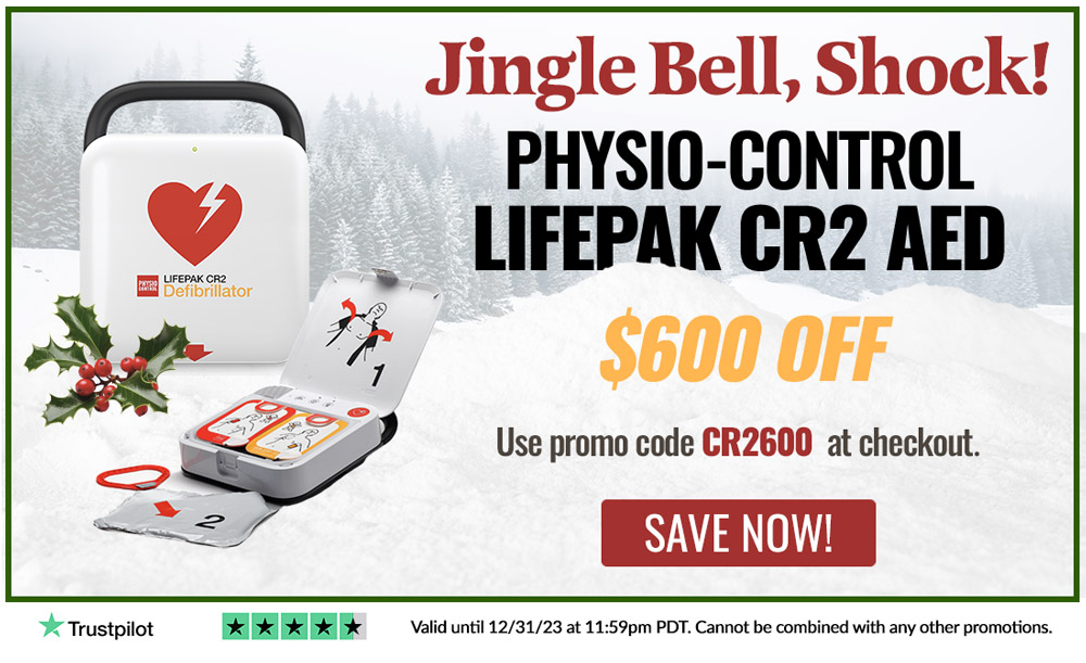 Save $600 on Physio-Control LIFEPAK CR2 AED. Valid until 12/31/23 at 11:59pm PDT. Cannot be combined with any other promotions.
