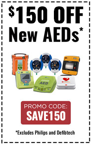 $150 off select new AEDS. Excluding Defibtech and Philips