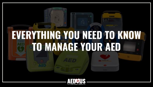 Image of current AED models grouped together.