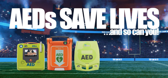 Football stadium with ZOLL AEDs displayed